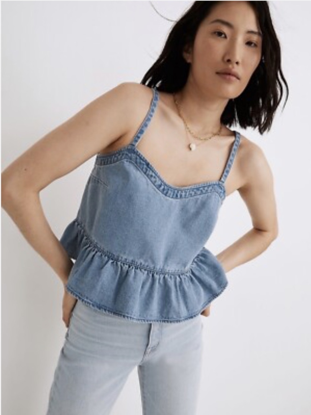Madewell Light Blue Denim Peplum Cami